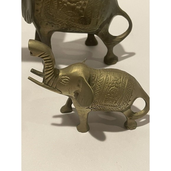 Set Of 3 Very Detailed BRASS ELEPHANTS FAMILY Figures Made in India - Picture 4 of 15